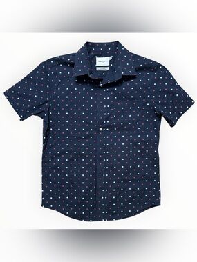 Goodfellow & Co Men’s Slim Fit Star Print Button Up Shirt Navy Red White S